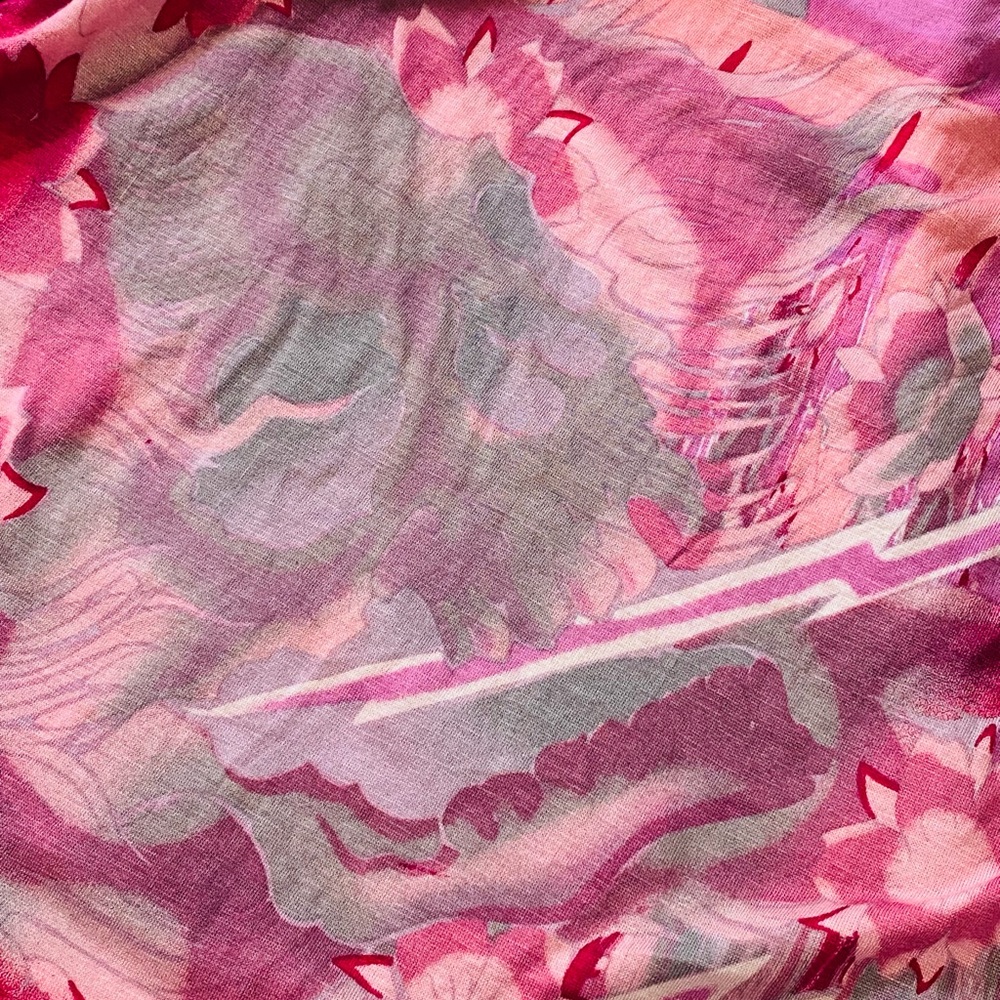Vintage Ed Hardy Pink Floral Studded Skull Scarf – Tattoo Graphic Wrap - Picture 5 of 5